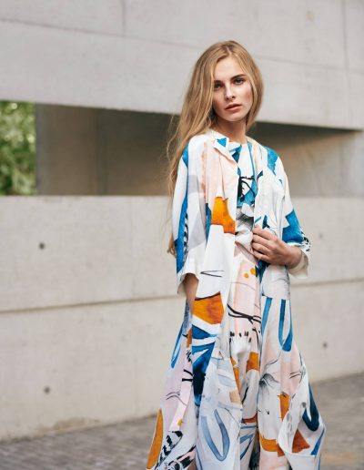 Printed Designer Silk Kimono by Magdalena Mayrock with Illustration by Ekaterina Koroleva Berlin.