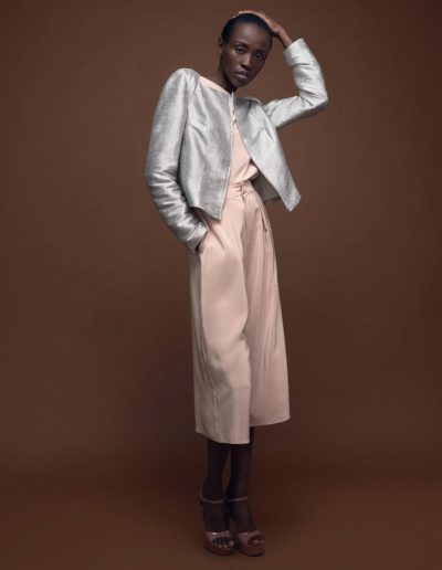 Wedding Guest Outfit Metallic Silver Silk Jacket Tilda and Silk Culotte in Blush by Magdalena Mayrock